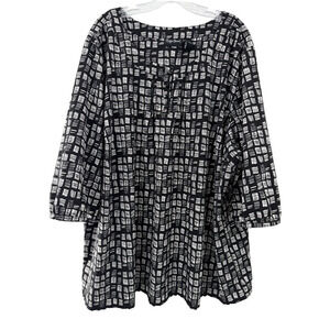 Maggie Barnes Black White Abstract Print Tunic Top 3X 3/4 Sleeve